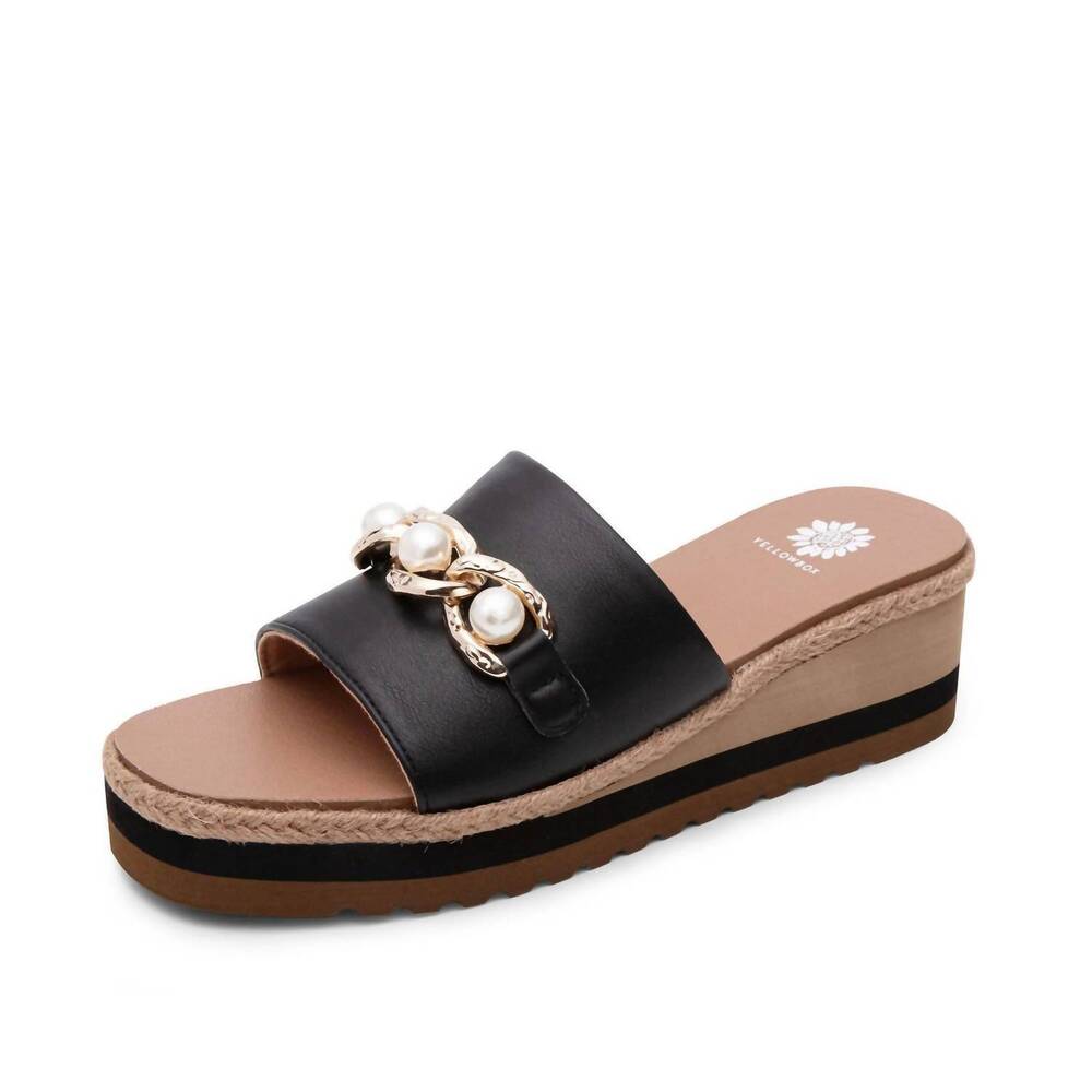 NEW YELLOWBOX women's adelfia sporty wedge sandal in black and pearl - Picture 2 of 4